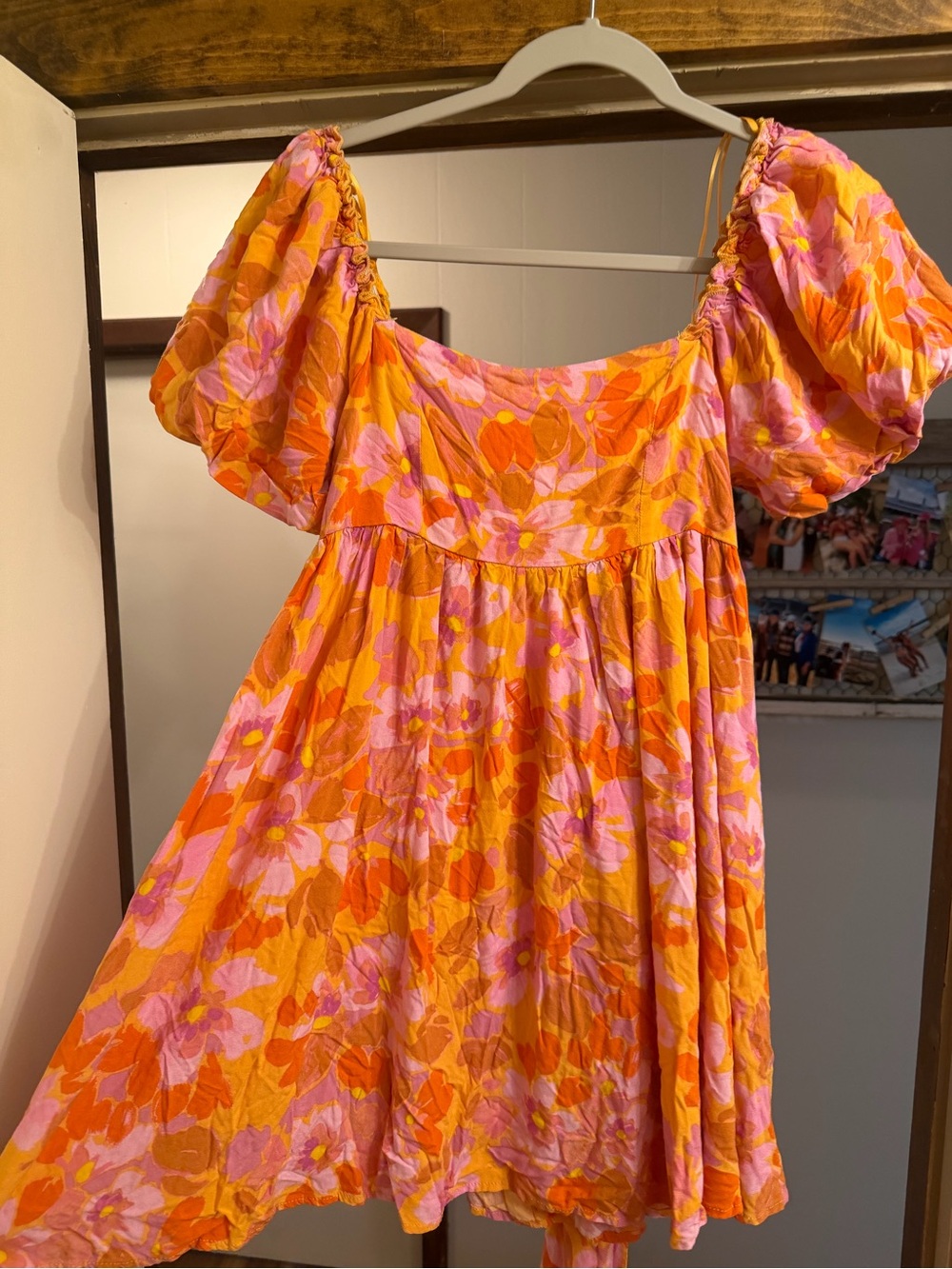 Orange & Pink Floral Puff-Sleeve Dress